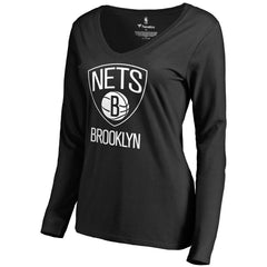 Brooklyn Nets Women's Primary Logo V-Neck Long Sleeve T-Shirt - Black outlet
