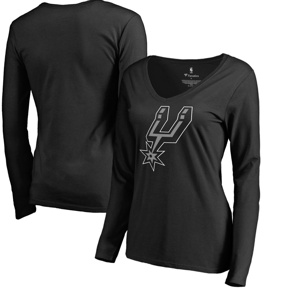 San Antonio Spurs Women's Primary Logo V-Neck Long Sleeve T-Shirt - Black for sale