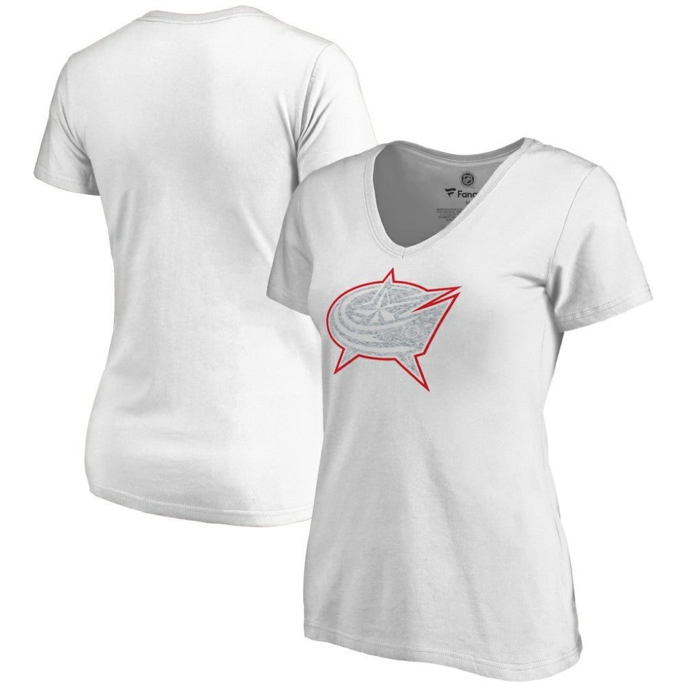 Columbus Blue Jackets Women's Whiteout V-Neck T-Shirt - White T-shirts