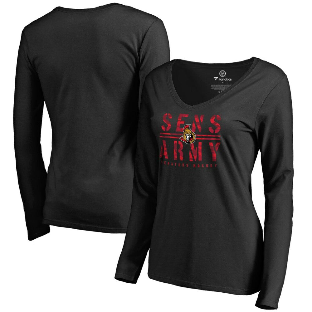 Ottawa Senators Women's Hometown Collection Sens Army V-Neck Long Sleeve T-Shirt - Black T-shirts