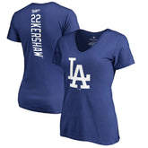 Clayton Kershaw Los Angeles Dodgers Women's Backer Name & Number V-Neck T-Shirt Royal