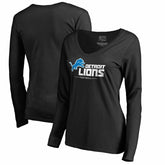 Detroit Lions Women's Team Lockup V-Neck Long Sleeve T-Shirt - Black for sale