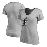 Miami Marlins Women's Cooperstown Collection Forbes V-Neck T-Shirt Heather Gray