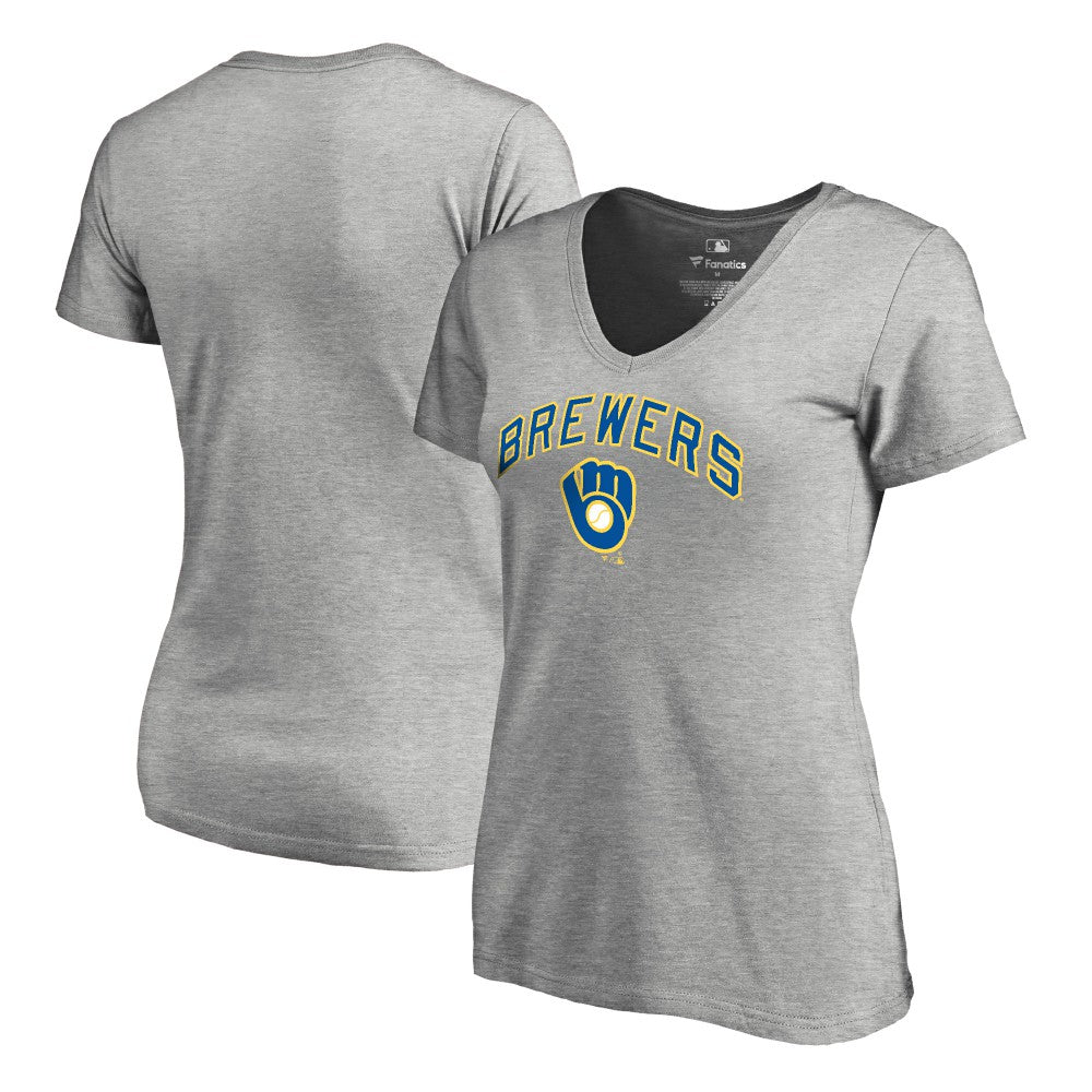 Milwaukee Brewers Women's Core Wahconah V-Neck T-Shirt Heather Gray
