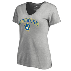 Milwaukee Brewers Women's Core Wahconah V-Neck T-Shirt Heather Gray