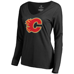 Calgary Flames Women's Primary Logo Long Sleeve T-Shirt - Black T-shirts