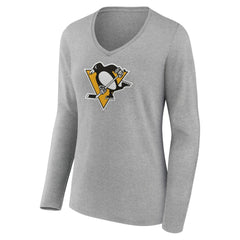 Pittsburgh Penguins Women's Primary Logo Long Sleeve T-Shirt - Ash T-shirts