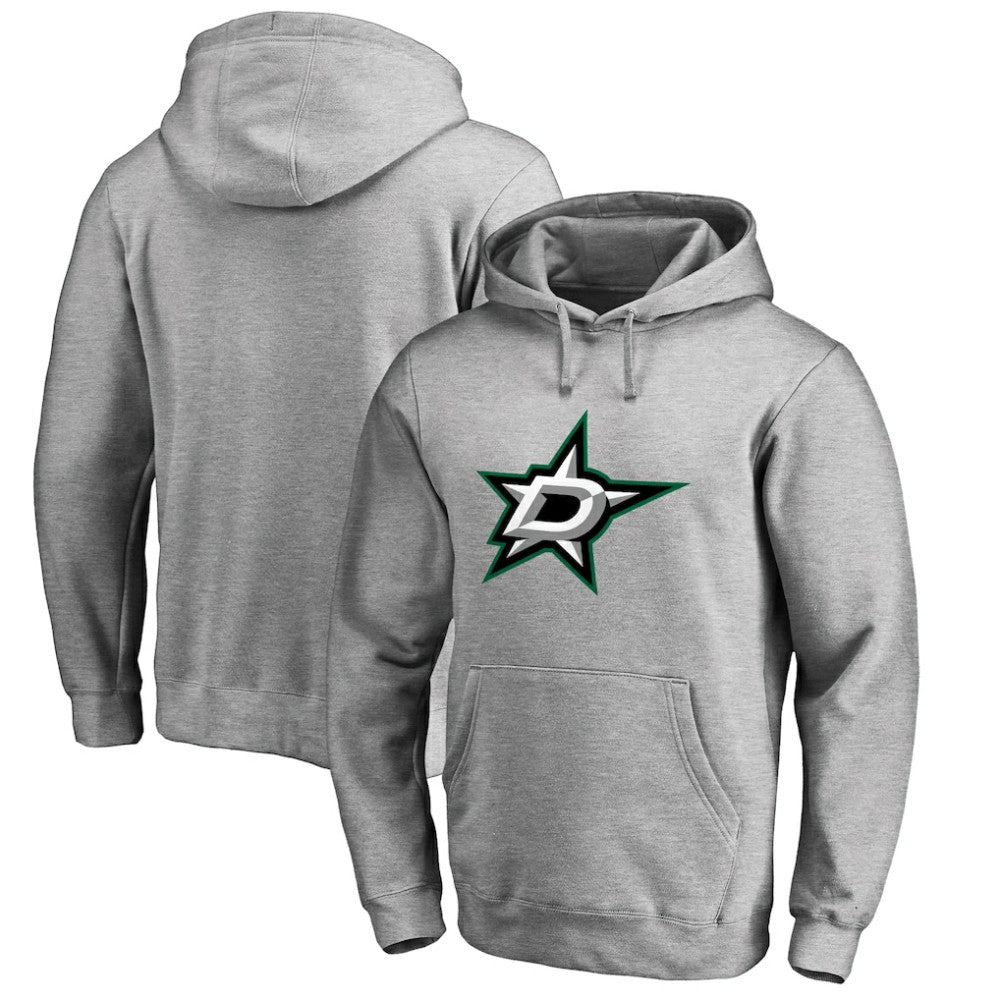 Dallas Stars Primary Team Logo Fleece Fitted Pullover Hoodie - Heather Gray Hoodies