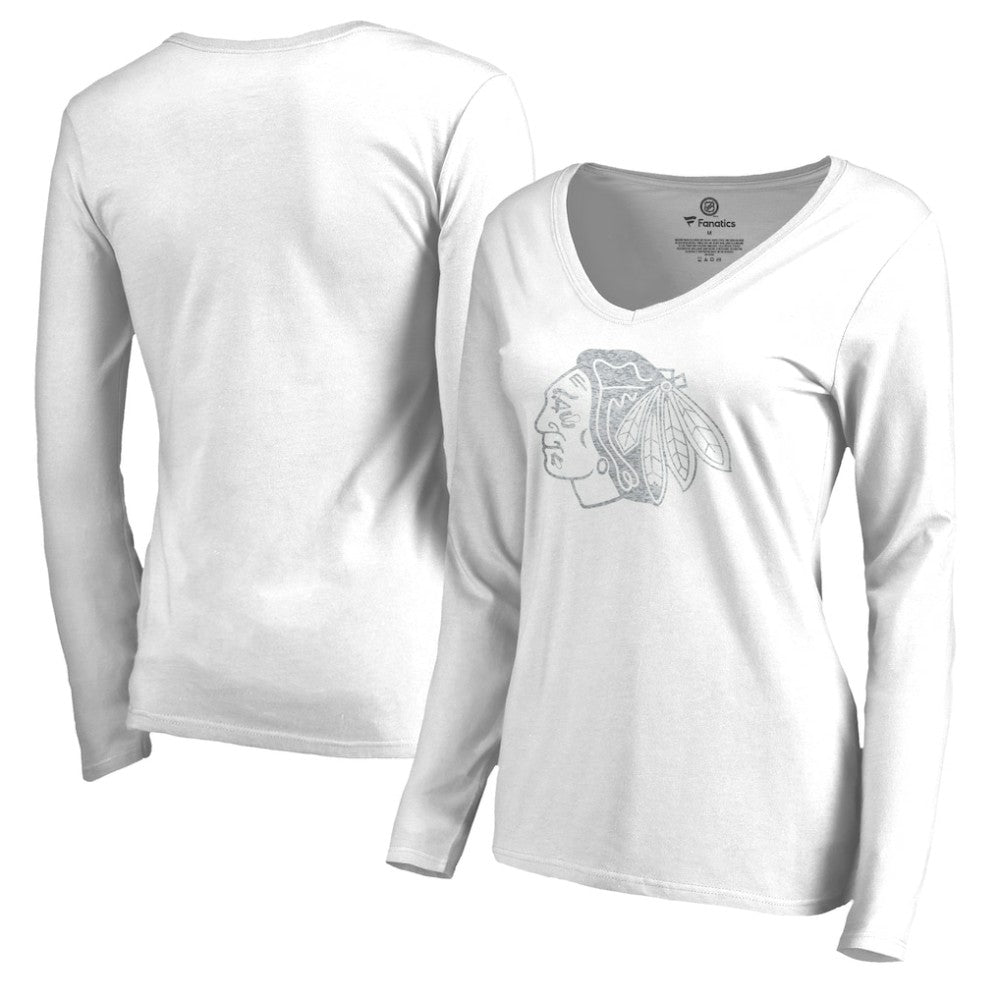 Chicago Blackhawks Women's White Out Long Sleeve T-Shirt - White T-shirts