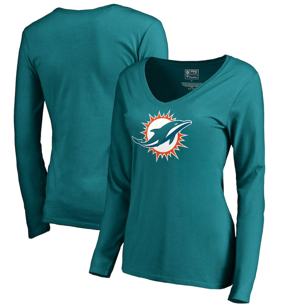 Miami Dolphins Women's Primary Logo V-Neck Long-Sleeve T-Shirt - Aqua sale