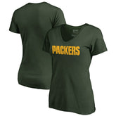 Green Bay Packers Women's Wordmark V-Neck T-Shirt - Green outlet