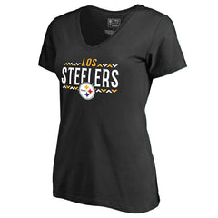 Pittsburgh Steelers Women's Arriba V-Neck T-Shirt - Black discount
