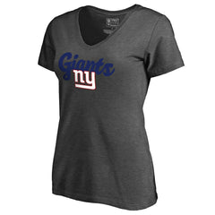 New York Giants Women's Freehand V-Neck T-Shirt - Dark Heathered Gray on sale