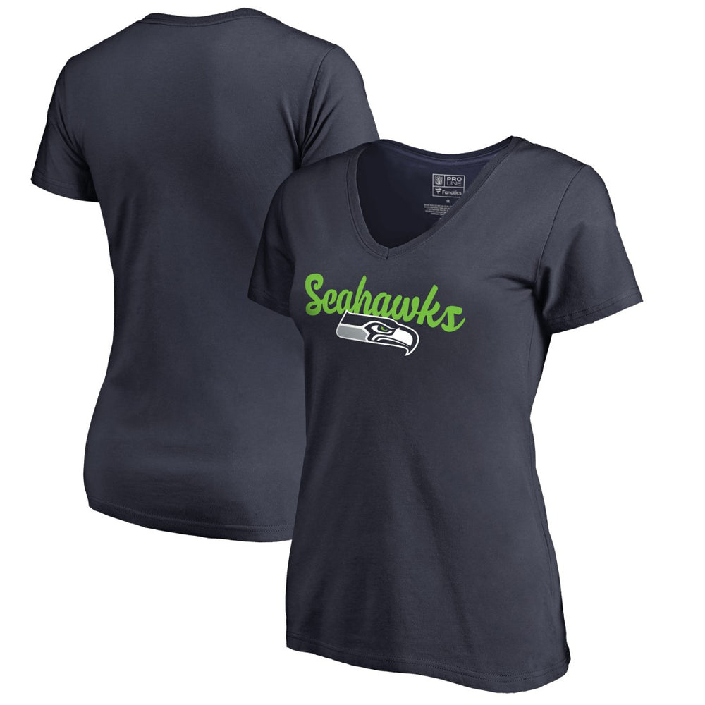 Seattle Seahawks Women's Freehand V-Neck T-Shirt - Navy cheap