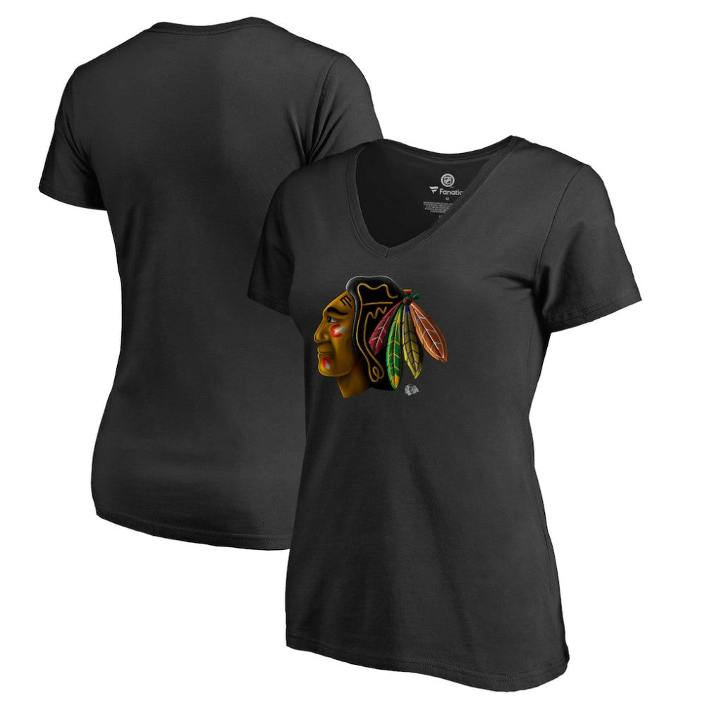 Chicago Blackhawks Women's Midnight Mascot V-Neck T-Shirt - Black T-shirts