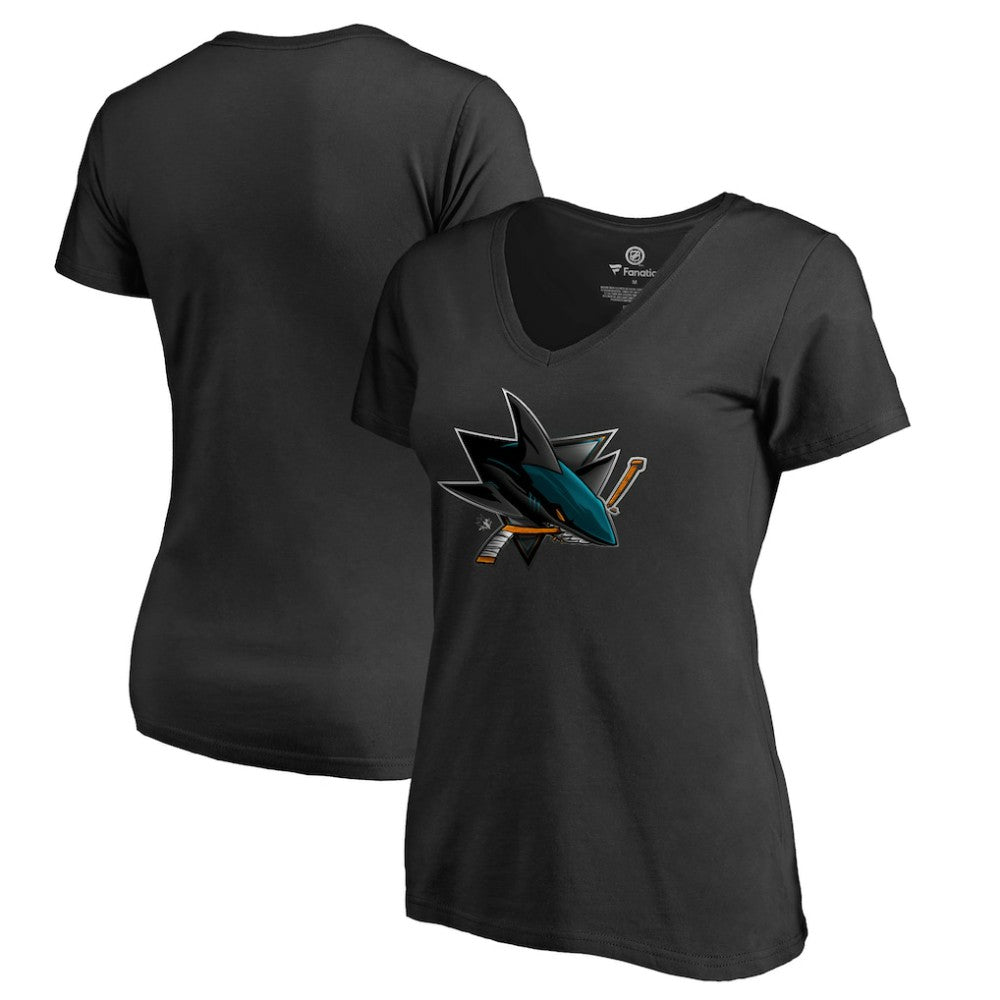 San Jose Sharks Women's Midnight Mascot V-Neck T-Shirt - Black T-shirts