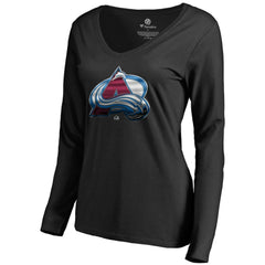 Colorado Avalanche Women's Midnight Mascot Long Sleeve V-Neck T-Shirt - Black T-shirts