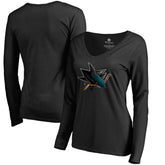 San Jose Sharks Women's Midnight Mascot Long Sleeve V-Neck T-Shirt - Black T-shirts