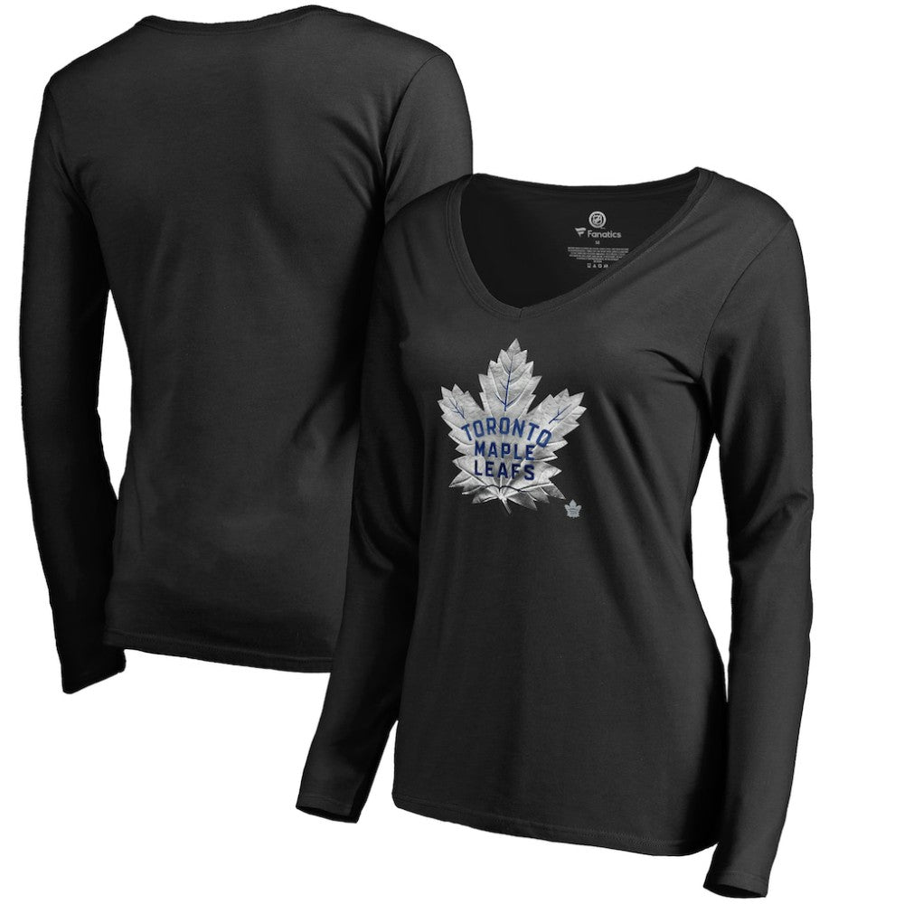 Toronto Maple Leafs Women's Midnight Mascot Long Sleeve V-Neck T-Shirt - Black T-shirts