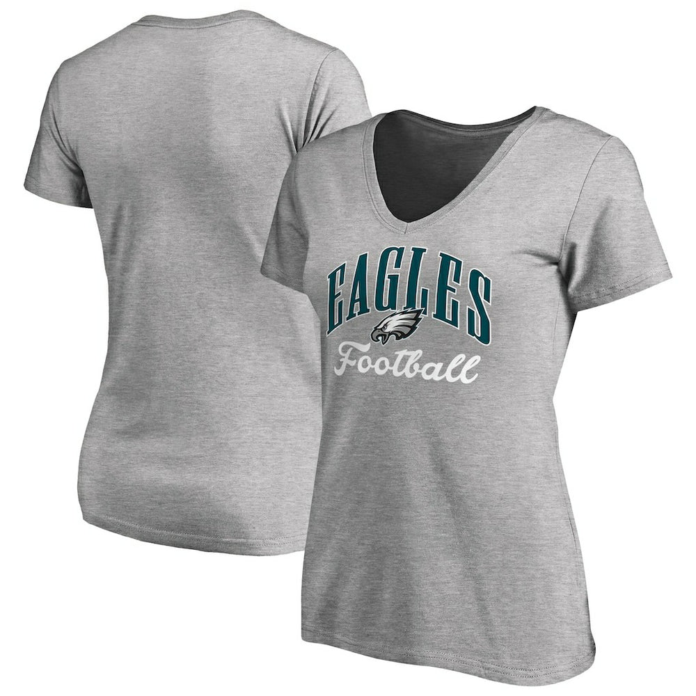 Philadelphia Eagles Women's Victory Script V-Neck T-Shirt - Heathered Gray on sale