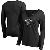 Brooklyn Nets Women's Midnight Mascot Long Sleeve V-Neck T-Shirt - Black discount
