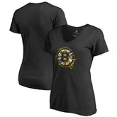 Boston Bruins Women's Splatter Logo V-Neck T-Shirt - Black T-shirts
