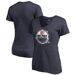 Edmonton Oilers Women's Splatter Logo V-Neck T-Shirt - Navy T-shirts