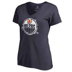 Edmonton Oilers Women's Splatter Logo V-Neck T-Shirt - Navy T-shirts