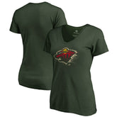 Minnesota Wild Women's Splatter Logo V-Neck T-Shirt - Green T-shirts