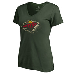 Minnesota Wild Women's Splatter Logo V-Neck T-Shirt - Green T-shirts