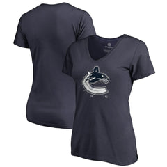 Vancouver Canucks Women's Splatter Logo V-Neck T-Shirt - Navy T-shirts