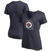 Winnipeg Jets Women's Splatter Logo V-Neck T-Shirt - Navy T-shirts
