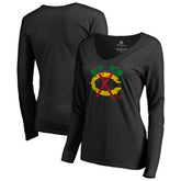 Chicago Blackhawks Women's Splatter Logo V-Neck Long Sleeve T-Shirt - Black T-shirts
