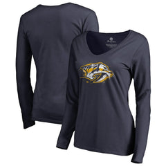 Nashville Predators Women's Splatter Logo V-Neck Long Sleeve T-Shirt - Navy T-shirts