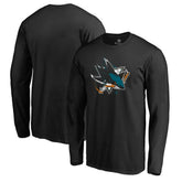 San Jose Sharks Splatter Logo Long Sleeve T-Shirt - Black T-shirts