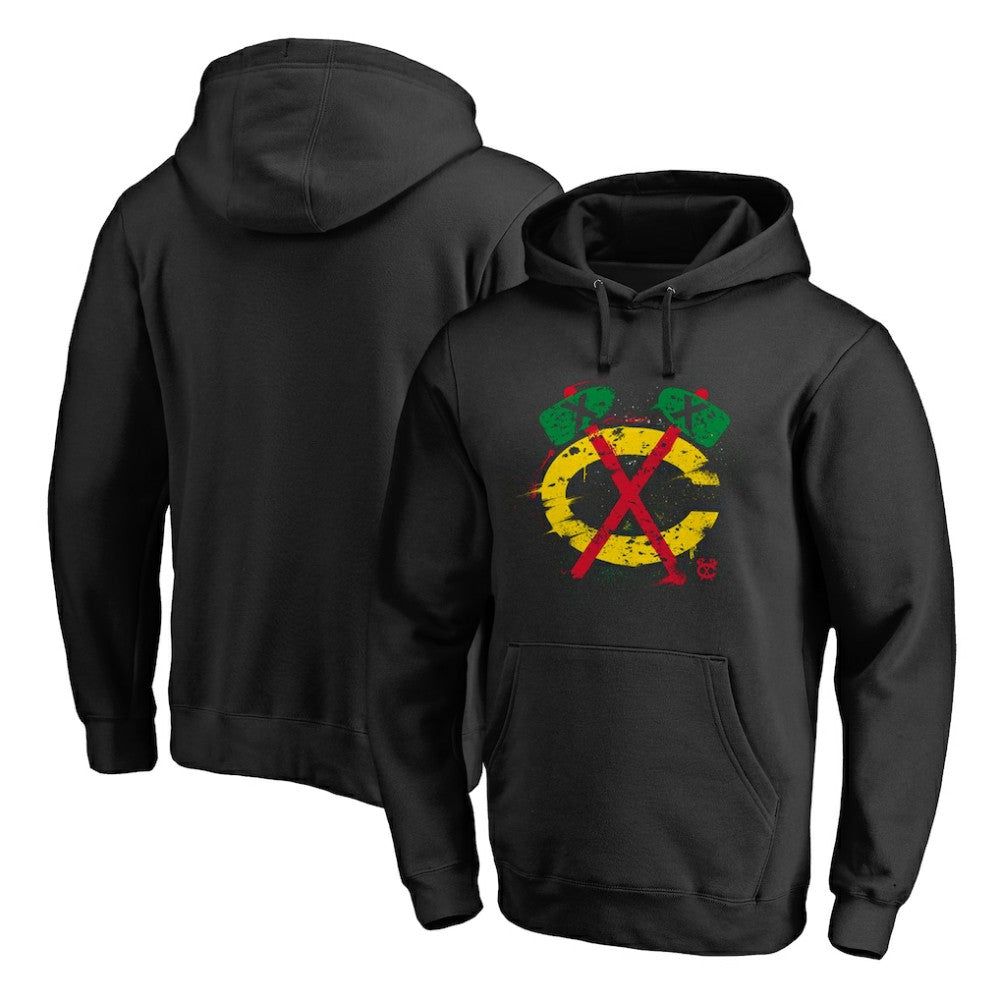 Chicago Blackhawks Splatter Logo Pullover Hoodie - Black Hoodies