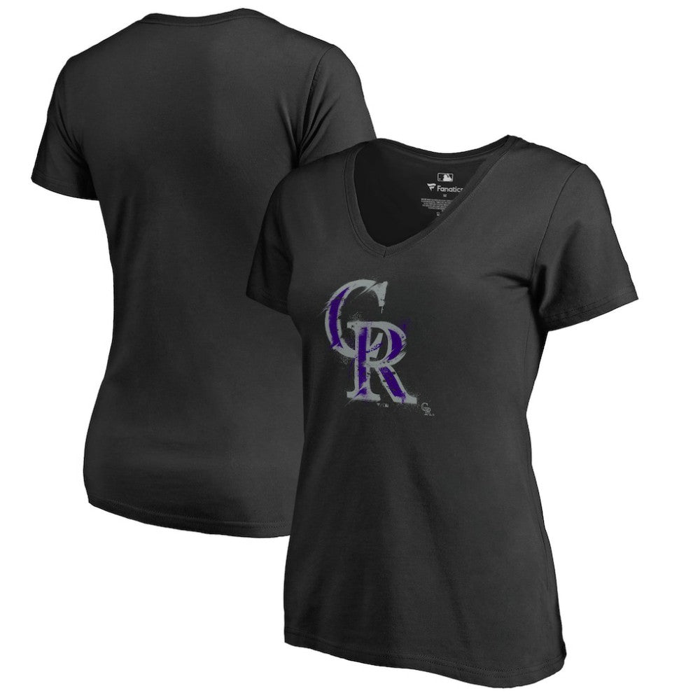 Colorado Rockies Women's Splatter Logo V-Neck T-Shirt Black