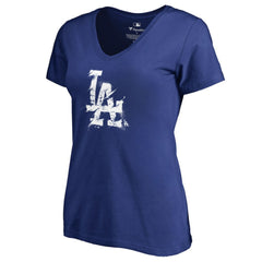 Los Angeles Dodgers Women's Splatter Logo V-Neck T-Shirt Royal