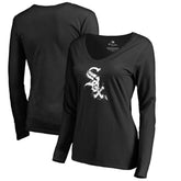 Chicago White Sox Women's Splatter Logo Long Sleeve V-Neck T-Shirt Black