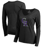 Colorado Rockies Women's Splatter Logo Long Sleeve V-Neck T-Shirt Black