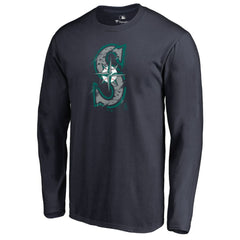 Seattle Mariners Splatter Logo Long Sleeve T-Shirt Navy
