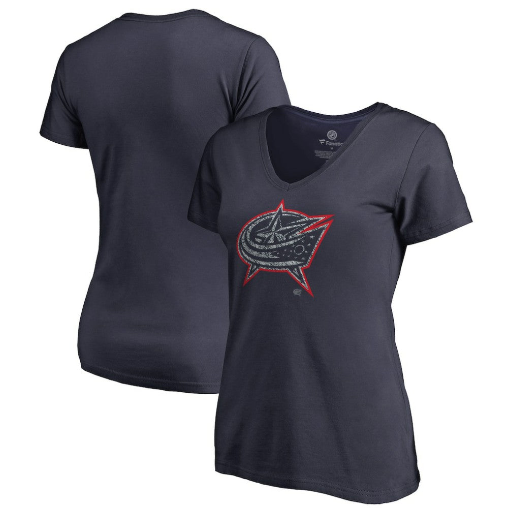 Columbus Blue Jackets Women's Static Logo V-Neck T-Shirt - Navy T-shirts