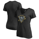 Pittsburgh Penguins Women's Static Logo V-Neck T-Shirt - Black T-shirts