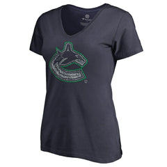 Vancouver Canucks Women's Static Logo V-Neck T-Shirt - Navy T-shirts