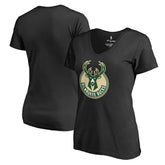 Milwaukee Bucks Women's Primary Logo V-Neck T-Shirt - Black discount