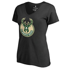 Milwaukee Bucks Women's Primary Logo V-Neck T-Shirt - Black discount