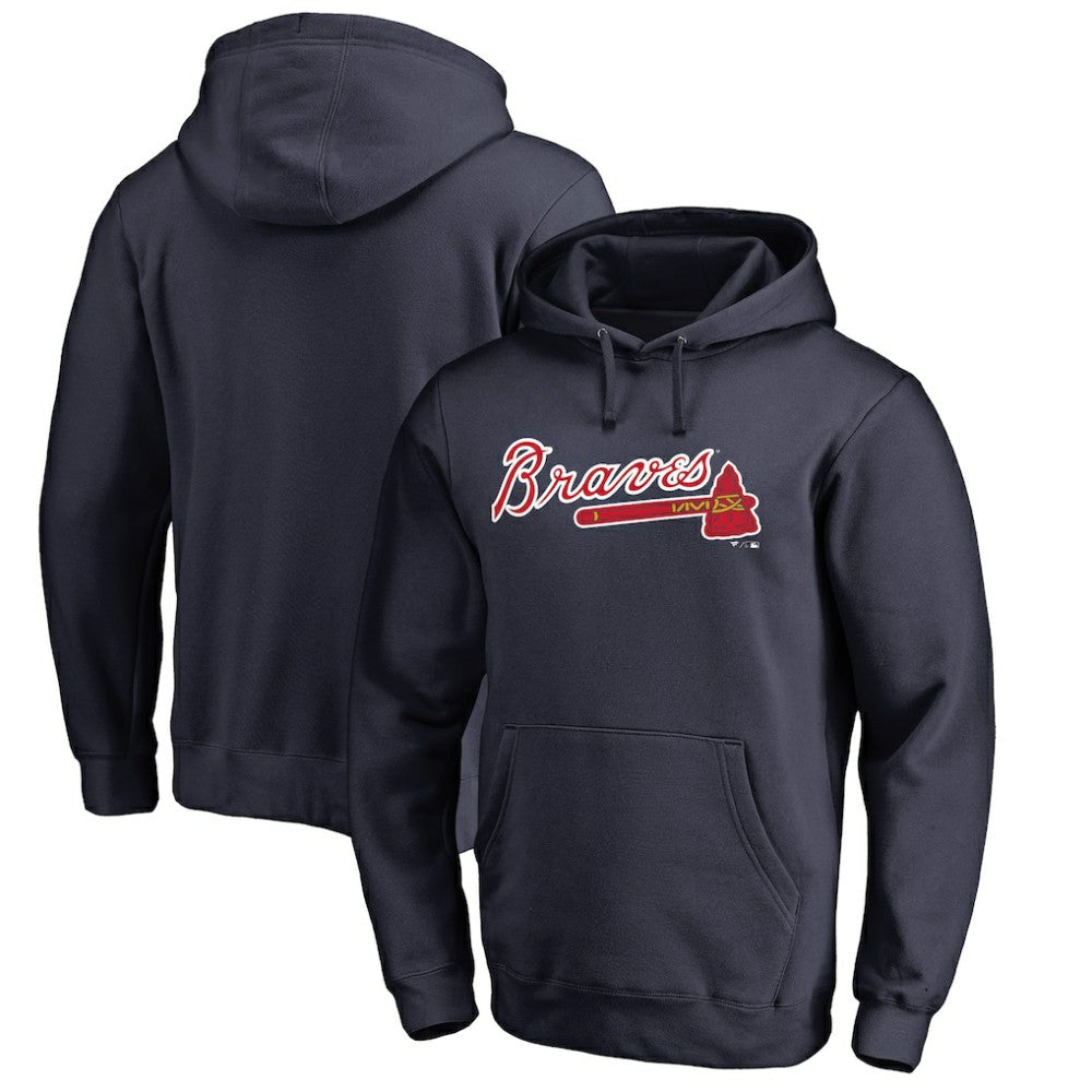 Atlanta Braves Official Wordmark Fitted Pullover Hoodie Navy