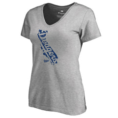 Los Angeles Dodgers Women's Hometown Collection Knockout State V-Neck T-Shirt Ash