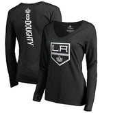 Drew Doughty Los Angeles Kings Women's Backer Name & Number Slim Fit Long Sleeve V-Neck T-Shirt - Black T-shirts