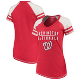 Washington Nationals Soft as a Grape Women's Color Block V-Neck T-Shirt Red